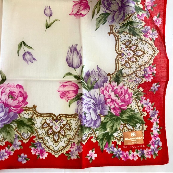 BALENCIAGA Floral Print Silk Color Block Scarf - Picture 11 of 12
